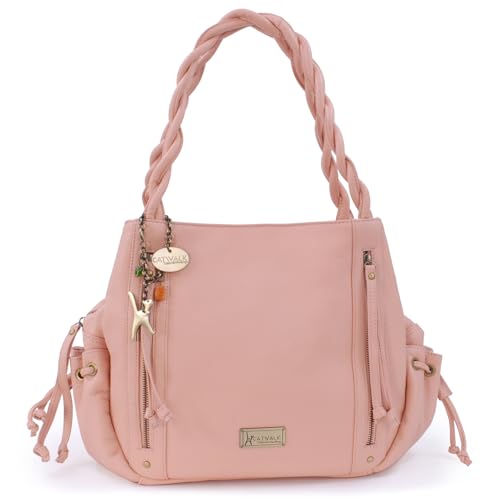 Catwalk Collection Handbags - Damen Leder Schultertasche - Handtasche Groß - Tote Bag mit Viele Fächer - Caz - Rosa von Catwalk Collection Handbags