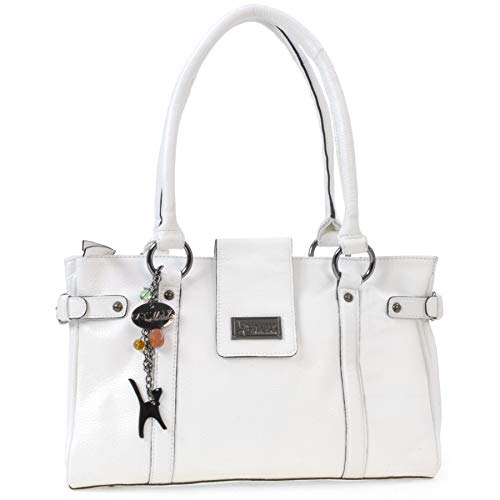 Catwalk Collection Handbags - Damen Leder Schultertasche - Handtasche Mittelgroß für Notizbuch A5 - MARTINA - Weiß Catwalk Collection Handbags - Damen Leder Schultertasche - Handtasche Mittelgroß für Notizbuch A5 - MARTINA - Weiß von Catwalk Collection Handbags