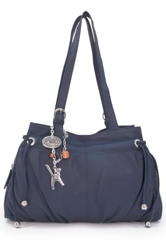 Catwalk Collection Handbags - Damen Leder Schultertasche - Handtasche Mittelgroß - mit Verstellbare Schultergurte - Alice - Blau von Catwalk Collection Handbags