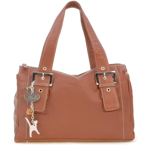 Catwalk Collection Handbags - Damen Leder Schultertasche - Handtasche Mittelgroß mit Viele Fächer - Jane - Hellbraun von Catwalk Collection Handbags