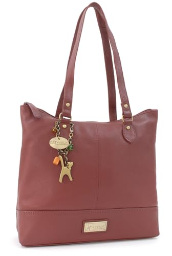 Catwalk Collection Handbags - Damen Leder Schultertasche Mittelgroß/Groß - Handtasche Tote Bag - Alltagstasche - Harper - Rot von Catwalk Collection Handbags
