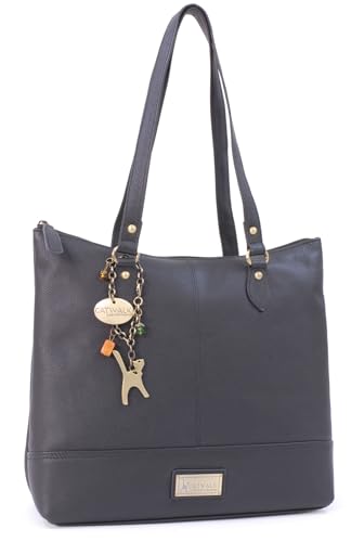 Catwalk Collection Handbags - Damen Leder Schultertasche Mittelgroß/Groß - Handtasche Tote Bag - Alltagstasche - Harper - Schwarz von Catwalk Collection Handbags