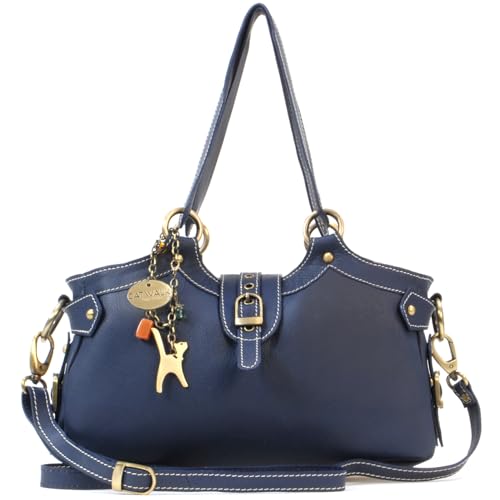 Catwalk Collection Handbags - Damen Leder Schultertasche - Umhängetasche Mittelgroß - Handtasche mit Abnehmbarer Schultergurt - Nicole - Blau von Catwalk Collection Handbags