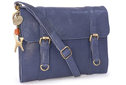 Catwalk Collection Handbags - Damen Leder Umhängetasche - Crossbody Bag/Handtasche Klein - Verstellbarer Abnehmbarer Schultergurt - AMY - Blau von Catwalk Collection Handbags