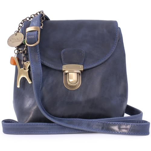 Catwalk Collection Handbags - Damen Leder Umhängetasche - Crossbody Bag Handtasche Klein/Mittelgroß - Verstellbarer Schultergurt - FRANKIE - Blau von Catwalk Collection Handbags