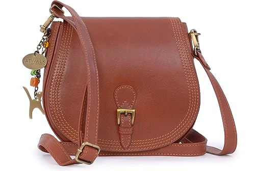 Catwalk Collection Handbags - Damen Leder Umhängetasche - Crossbody Bag Handtasche Mittelgroß - Verstellbarer Abnehmbarer Gurt - ISABELLA - Hellbraun von Catwalk Collection Handbags