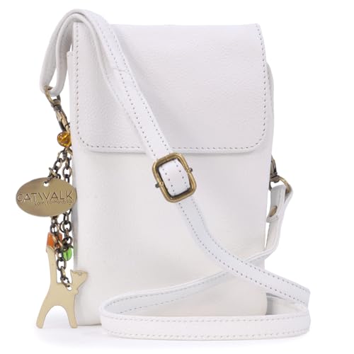 Catwalk Collection Handbags - Damen Leder Umhängetasche - Crossbody Bag Handytasche Klein - Verstellbarer Abnehmbarer Gurt - Billie - Weiß von Catwalk Collection Handbags