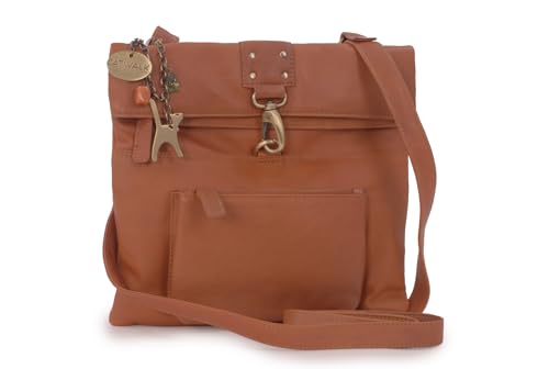 Catwalk Collection Handbags - Damen Leder Umhängetasche - Crossbody Bag Klein - Messenger Bag mit Verstellbarer Schultergurt - Dispatch - Hellbraun von Catwalk Collection Handbags
