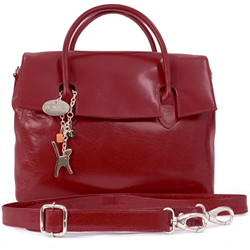 Catwalk Collection Handbags - Damen Leder Umhängetasche - Crossbody Bag Mittelgroß - Arbeitstasche mit Verstellbarer Schultergurt - Ella - Rot von Catwalk Collection Handbags