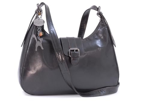 Catwalk Collection Handbags - Damen Leder Umhängetasche - Handtasche/Schultertasche Mittelgroß - Verstellbarer Schultergurt - Harlie - Braun von Catwalk Collection Handbags