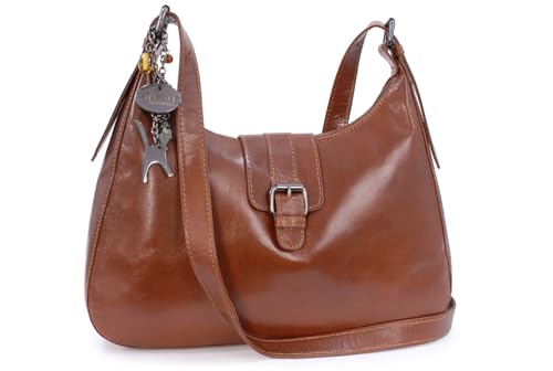 Catwalk Collection Handbags - Damen Leder Umhängetasche - Handtasche/Schultertasche Mittelgroß - Verstellbarer Schultergurt - Harlie - Hellbraun von Catwalk Collection Handbags