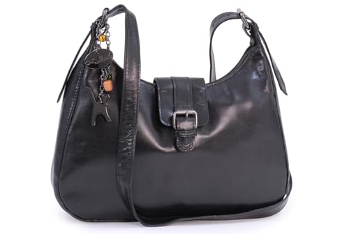 Catwalk Collection Handbags - Damen Leder Umhängetasche - Handtasche/Schultertasche Mittelgroß - Verstellbarer Schultergurt - Harlie - Schwarz von Catwalk Collection Handbags