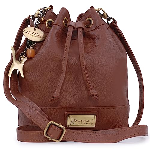 Catwalk Collection Handbags - Damen Leder Umhängetasche Mittelgroß - Beuteltasche/Handtasche - Verstellbarer Schultergurt - Rochelle - Hellbraun von Catwalk Collection Handbags