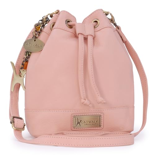 Catwalk Collection Handbags - Damen Leder Umhängetasche Mittelgroß - Beuteltasche/Handtasche - Verstellbarer Schultergurt - Rochelle - Rosa von Catwalk Collection Handbags