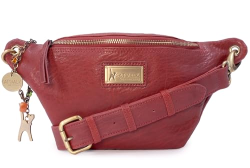 Catwalk Collection Handbags - Damen Mode Hüfttasche - Bauchtasche Mittelgroß - Bubble Leder - Gürteltasche mit Verstellbarer Gurt - Ariana - Rot von Catwalk Collection Handbags