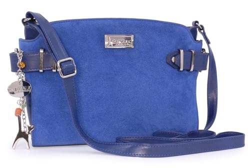 Catwalk Collection Handbags - Damen Umhängetasche - Crossbody Bag Mittelgroß - Leder und Wildleder - Verstellbarer Gurt - AMANDA - Blau von Catwalk Collection Handbags
