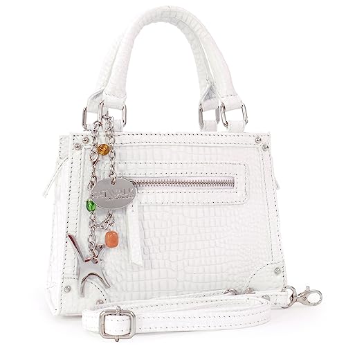 Catwalk Collection Handbags - Damen Umhängetasche Klein - Henkeltasche/Abendtasche - Krokoprägung Leder - Abnehmbarer Schultergurt - Raven - Weiß von Catwalk Collection Handbags