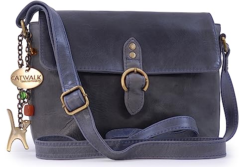 Catwalk Collection Handbags - Damen Leder Umhängetasche - Crossbody Bag/Handtasche Klein - Verstellbarer Schultergurt - FREYA - Blau von Catwalk Collection Handbags