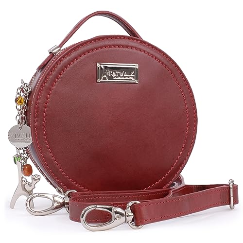 Catwalk Collection Handbags - Damen Runde Leder Umhängetasche - Henkeltasche/Handtasche Klein - Abnehmbarer Schultergurt - TIFFANY - Rot von Catwalk Collection Handbags