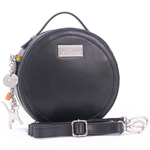 Catwalk Collection Handbags - Damen Runde Leder Umhängetasche - Henkeltasche/Handtasche Klein - Abnehmbarer Schultergurt - TIFFANY - Schwarz von Catwalk Collection Handbags