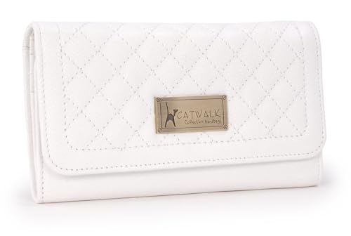 Catwalk Collection Handbags - Geldbörse Damen Leder - Portemonnaie Groß - 14 Kartenfächer und Münzfach - RFID Blocker - Gemma - Weiß X von Catwalk Collection Handbags