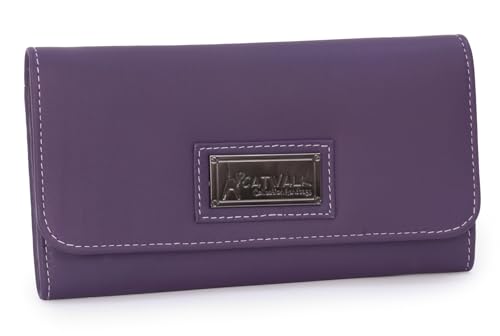 Catwalk Collection Handbags - Geldbörse Damen Leder - Portemonnaie Groß - 14 Kartenfächer und Münzfach - RFID Blocker - Gemma - Violett/Lila von Catwalk Collection Handbags