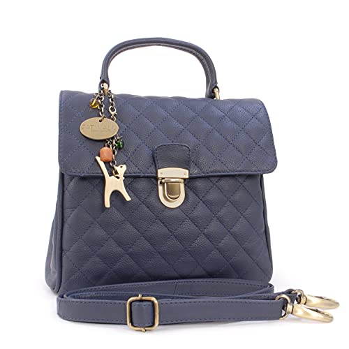 Catwalk Collection Handbags - Damen Leder Henkeltasche mit Schultergurt - Umhängetasche Mittelgroß - Gesteppte Handtasche - HAYLEY - Blau von Catwalk Collection Handbags