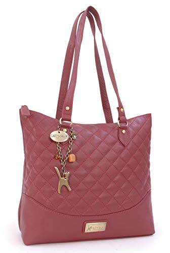 Catwalk Collection Handbags - Damen Schultertasche Mittelgroß/Groß - Handtasche Tote Bag - Gesteppte Leder - SOFIA - Rot von Catwalk Collection Handbags