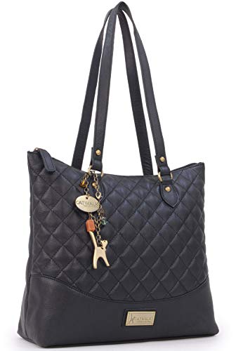 Catwalk Collection Handbags - Damen Schultertasche Mittelgroß/Groß - Handtasche Tote Bag - Gesteppte Leder - SOFIA - Schwarz von Catwalk Collection Handbags