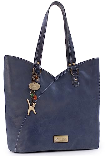 Catwalk Collection Handbags - Große Schultertasche für Damen - Tulpenförmig Tote Bag - Antikleder Leder - für Notizbuch A4 - ABIGAIL - Blau von Catwalk Collection Handbags