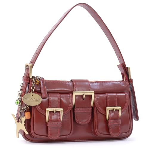 Catwalk Collection Handbags - Klein Damen Schultertasche - Lederhandtasche mit Verstellbarer Schultergurt - Abendtasche - Natalie - Rot von Catwalk Collection Handbags