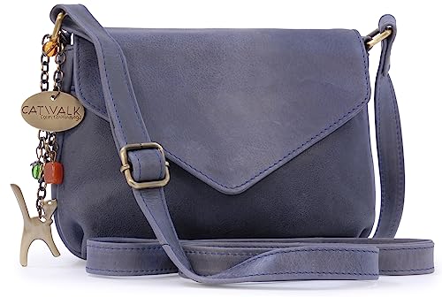 Catwalk Collection Handbags - Damen Leder Umhängetasche - Crossbody Bag/Handtasche Klein - Verstellbarer Schultergurt - ERIN - Blau von Catwalk Collection Handbags