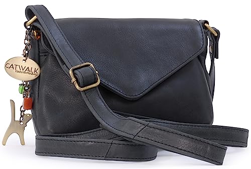 Catwalk Collection Handbags - Damen Leder Umhängetasche - Crossbody Bag/Handtasche Klein - Verstellbarer Schultergurt - ERIN - Schwarz von Catwalk Collection Handbags