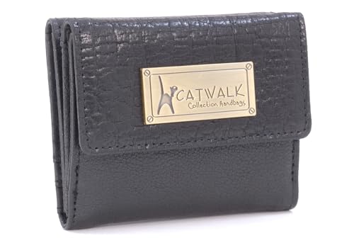 Catwalk Collection Handbags - Leder Geldbörse Damen - Portemonnaie Klein - 6 Kartenfächer und Münzfach - RFID Schutz - Geschenkbox - EVE - Schwarz Catwalk Collection Handbags - Leder Geldbörse Damen - Portemonnaie Klein - 6 Kartenfächer und Münzfach - RFID Schutz - Geschenkbox - EVE - Schwarz von Catwalk Collection Handbags