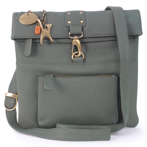 Catwalk Collection Handbags - Damen Leder Umhängetasche - Crossbody Bag Klein - Messenger Bag mit Verstellbarer Schultergurt - DISPATCH - Dunkelgrün von Catwalk Collection Handbags