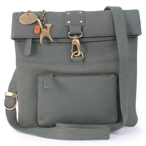 Catwalk Collection Handbags - Damen Leder Umhängetasche - Crossbody Bag Klein - Messenger Bag mit Verstellbarer Schultergurt - Dispatch - Dunkelgrün von Catwalk Collection Handbags