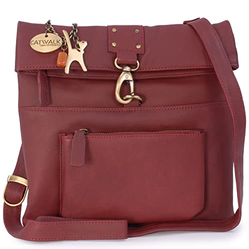 Catwalk Collection Handbags - Damen Leder Umhängetasche - Crossbody Bag Klein - Messenger Bag mit Verstellbarer Schultergurt - DISPATCH - Rot von Catwalk Collection Handbags