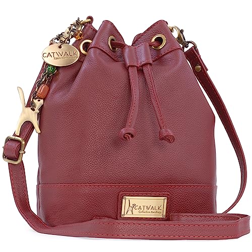 Catwalk Collection Handbags - Damen Leder Umhängetasche Mittelgroß - Beuteltasche/Handtasche - Verstellbarer Schultergurt - ROCHELLE - Rot von Catwalk Collection Handbags