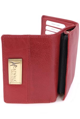 Catwalk Collection Handbags - Leder Geldbörse Damen Mittelgroß - Geldbeutel mit Münzfach und 7 Kartenfächer - RFID Schutz - Victoria - Rot von Catwalk Collection Handbags