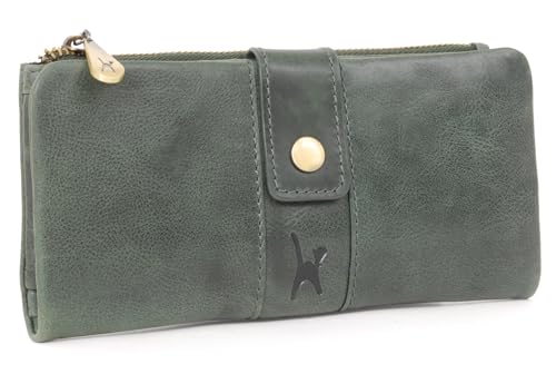 Catwalk Collection Handbags - Leder Geldbörse Damen Gross - Geldbeutel Groß - 14 Kartenfächer und Münzfach - RFID Blocker - Fiona - Grün von Catwalk Collection Handbags