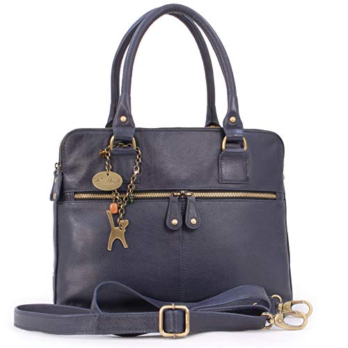 Catwalk Collection Handbags - Damen Leder Schultertasche - Umhängetasche Groß - Tote Bag - Handtasche - Abnehmbarer Schultergurt - VICTORIA - Blau von Catwalk Collection Handbags