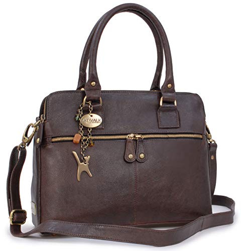 Catwalk Collection Handbags - Damen Leder Schultertasche - Umhängetasche Groß - Tote Bag - Handtasche - Abnehmbarer Schultergurt - Victoria - Braun von Catwalk Collection Handbags