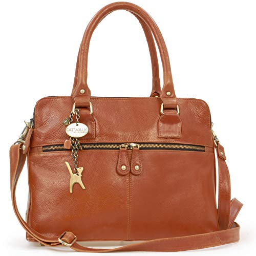 Catwalk Collection Handbags - Damen Leder Schultertasche - Umhängetasche Groß - Tote Bag Handtasche - Abnehmbarer Schultergurt - VICTORIA - Hellbraun von Catwalk Collection Handbags