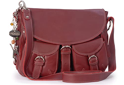 Catwalk Collection Handbags - Damen Leder Umhängetasche - Crossbody Bag/Handtasche Groß - Für Notizbuch A5 - Verstellbarer Gurt - COURIER - Rot von Catwalk Collection Handbags