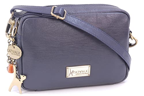 Catwalk Collection Handbags - Damen Leder Umhängetasche Klein - Crossbody Bag/Moderne Handtasche - Verstellbarer Schultergurt - POLLY - Blau von Catwalk Collection Handbags