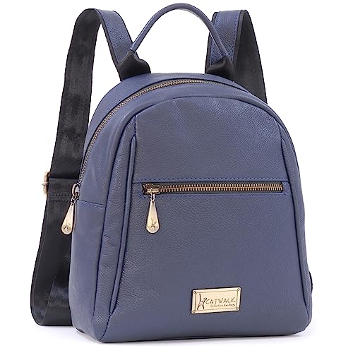 Catwalk Collection Handbags - Damen Leder Rucksackhandtasche - Rucksack Klein - Backpack mit Verstellbare Schultergurte - ZOEY - Blau von Catwalk Collection Handbags