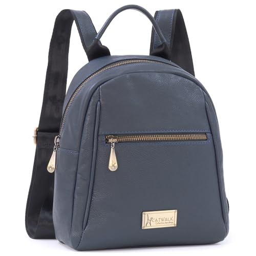 Catwalk Collection Handbags - Damen Leder Rucksackhandtasche - Rucksack Klein - Backpack mit Verstellbare Schultergurte - Zoey - Blau von Catwalk Collection Handbags
