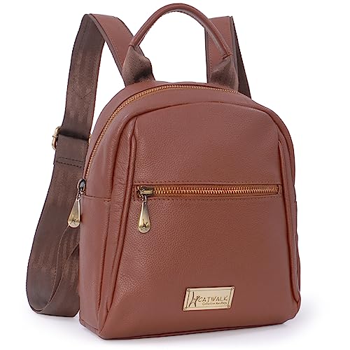 Catwalk Collection Handbags - Damen Leder Rucksackhandtasche - Rucksack Klein - Backpack mit Verstellbare Schultergurte - ZOEY - Hellbraun von Catwalk Collection Handbags