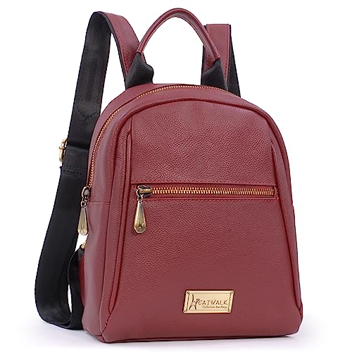 Catwalk Collection Handbags - Damen Leder Rucksackhandtasche - Rucksack Klein - Backpack mit Verstellbare Schultergurte - ZOEY - Rot von Catwalk Collection Handbags