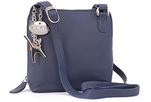 Catwalk Collection Handbags - Damen Leder Umhängetasche - Crossbody Bag/Handtasche Klein - Verstellbarer Schultergurt - LENA - Blau von Catwalk Collection Handbags